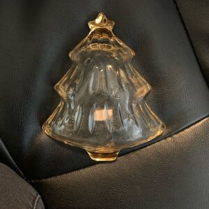 Studio Nova Christmas Tree Glass Candy Dish Gold Trim Star Topper 6 inch